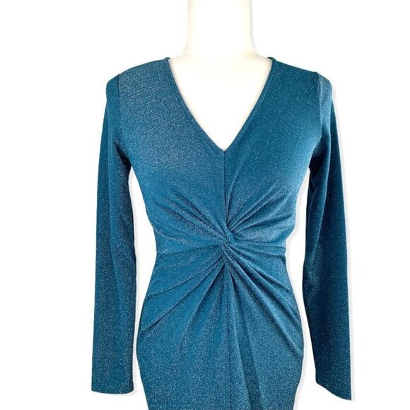 Allegra K Shine Green Long Sleeve V-Neck Women's Dress Size S - Picture 4 of 10